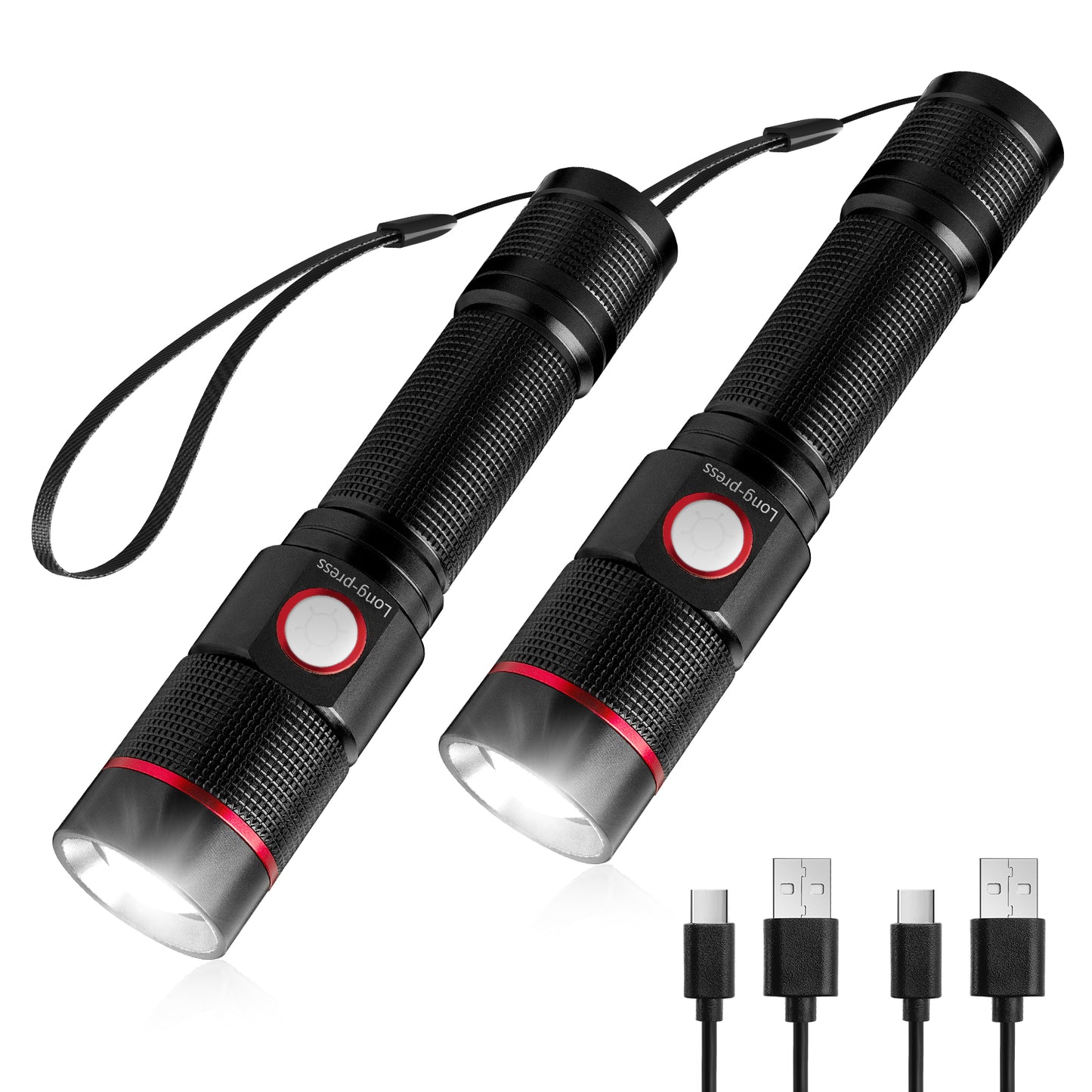 Lepro LED Flashlight Rechargeable, 3W 7500K, 5V Input, with Type-A to Type-C Cable, IPX4 Waterproof, Zoomable, 5 Lighting Modes, 150LM