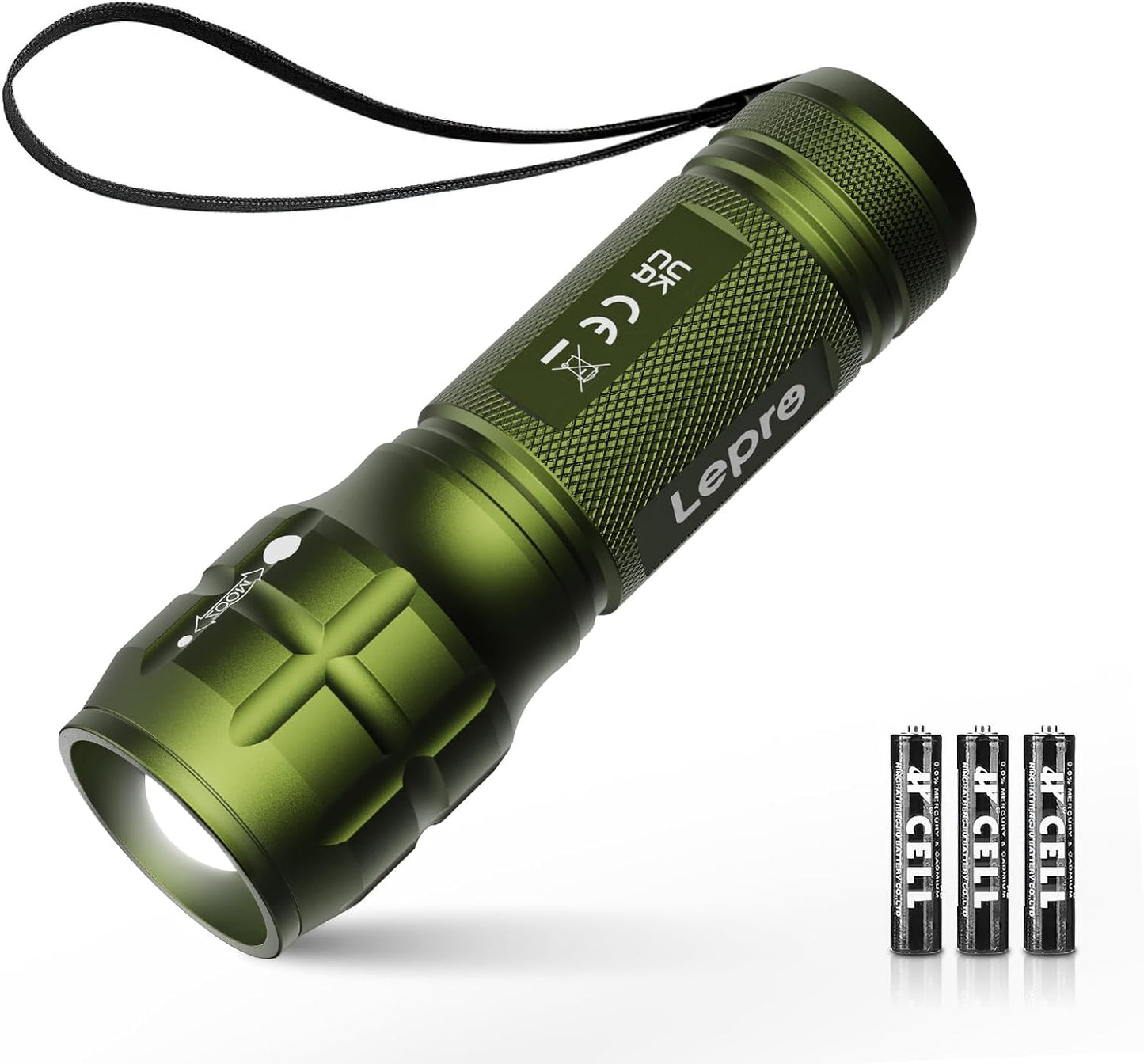 Lepro Portable LED Flashlight (Green, High Lumens, Waterproof, AAA Batteries Included)