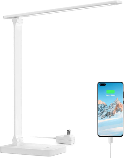 Lepro LED Desk Lamp (Dimmable, White, with USB Charging Port)