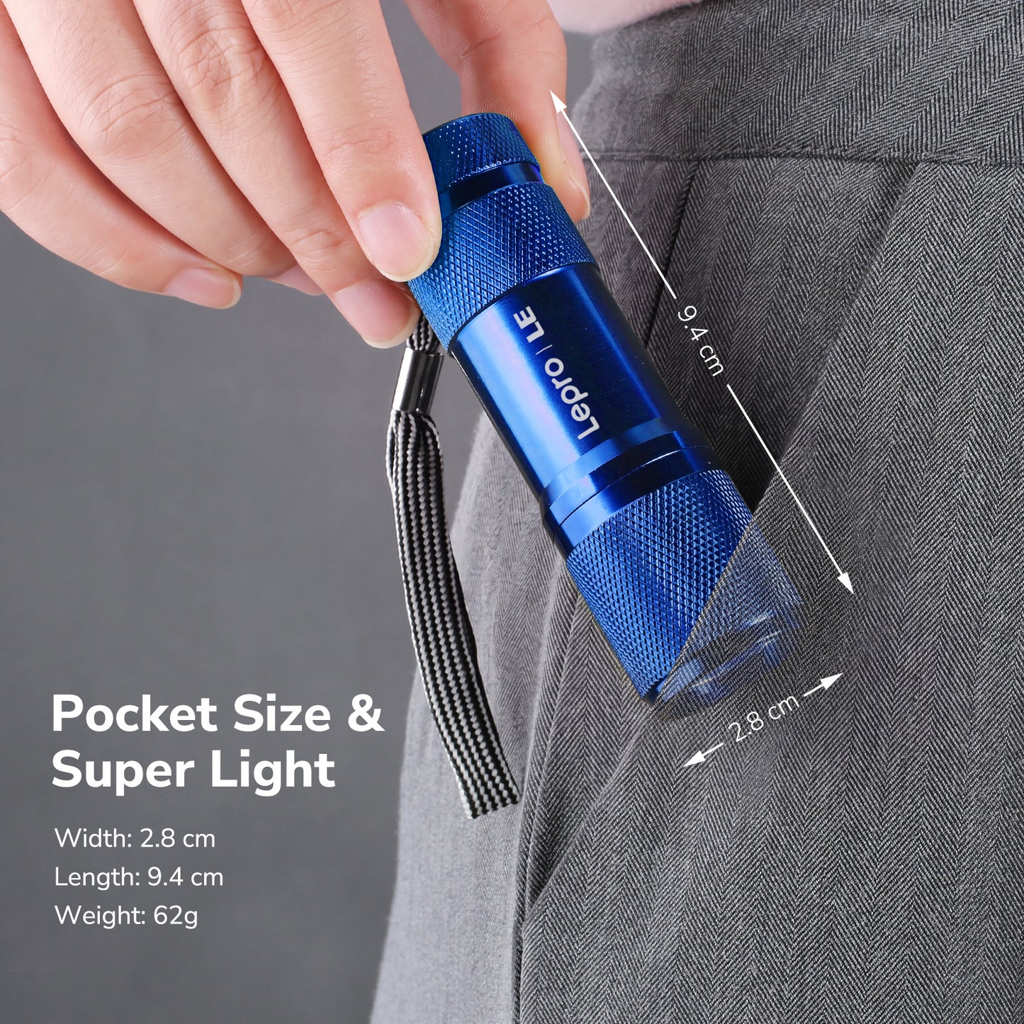 Lepro 365nm UV Flashlight, Small Portable Black Light Detector for Invisible Ink Pens, Dog Cat Pet Urine Stain, AAA Batteries Included, Blue