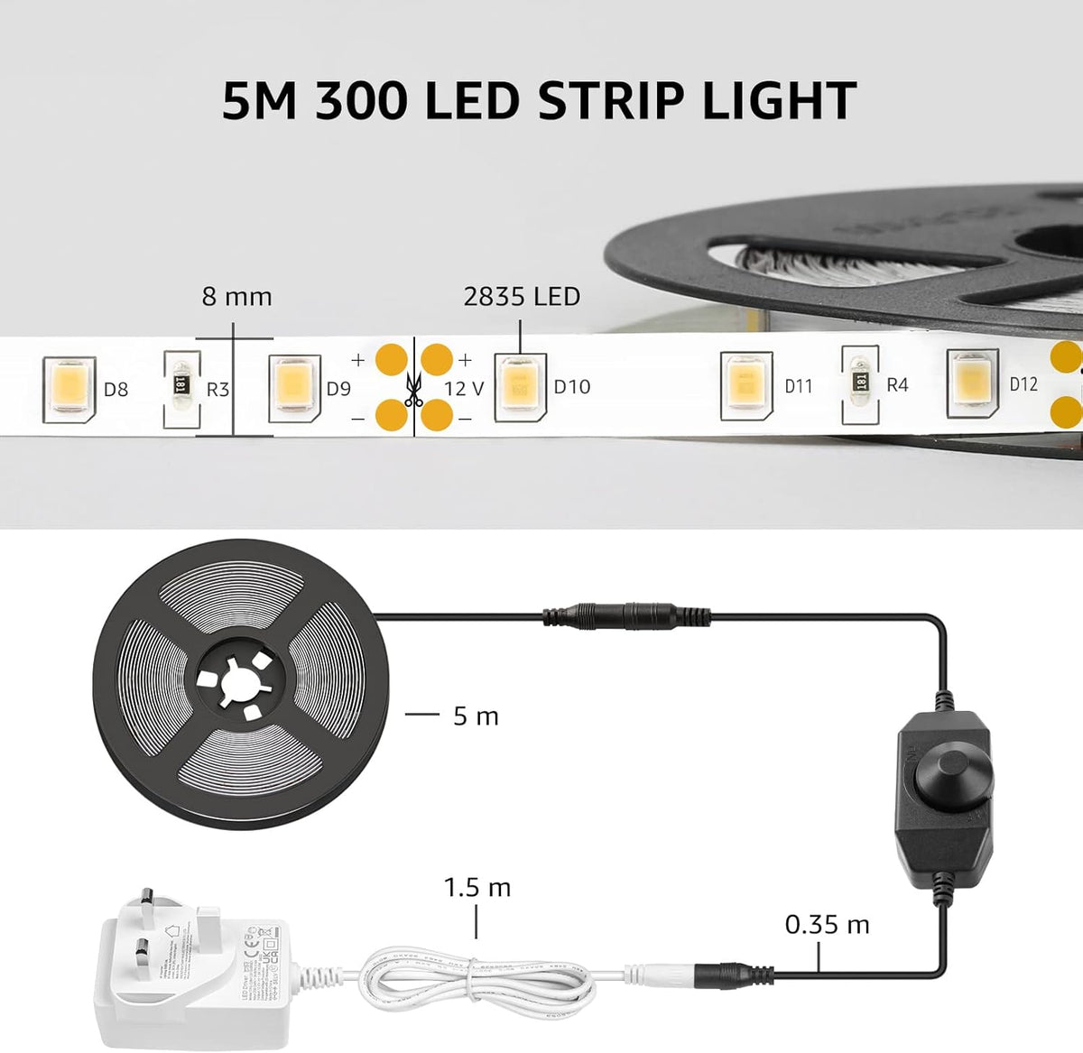 Lepro LED Strip Light (Dimmable, Warm White)