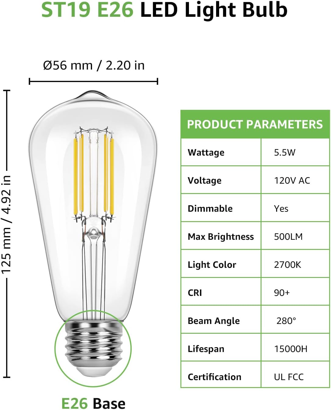 Lepro ST19 Vintage Edison LED Bulbs, Dimmable, E26 Base, 8W (60W Equivalent), 800 Lumens, 2700K Warm White, Clear Glass