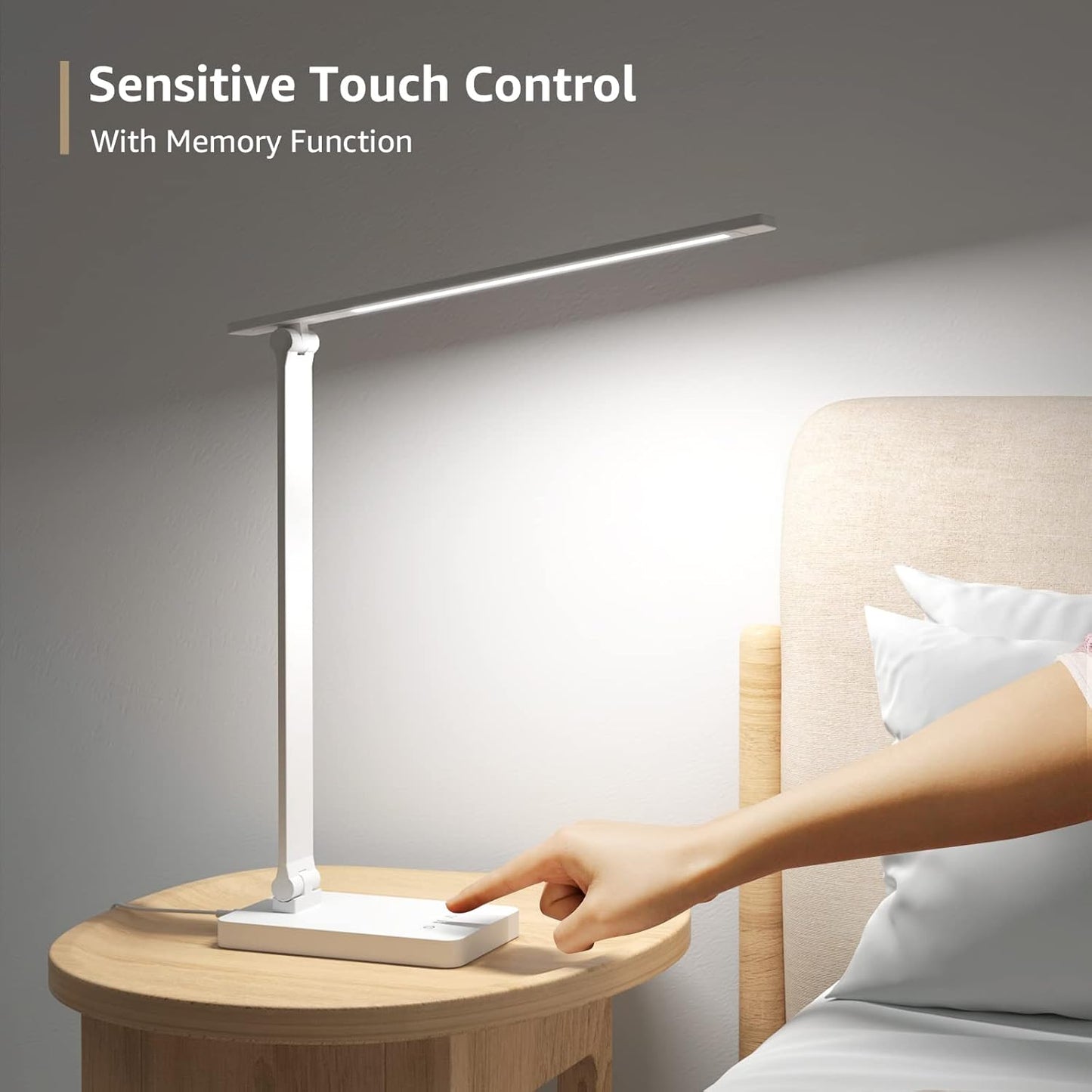 Lepro LED Desk Lamp (Dimmable, White, with USB Charging Port)