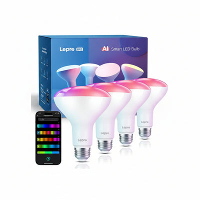 Lepro BR2 AI LED Smart Bulbs - AI Generated Lighting, LightGPM 4 with LLM, LightBeats Music Sync, Voice Control Via App, RGBWW Colors, Compatible with Alexa & Google Assistant, BR30 E26 8W, 4 Packs
