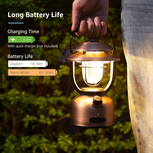 Lepro Vintage LED Rechargeable Camping Lantern (15000mAh Power Bank, 1000LM Stepless Dimming, IPX4 Waterproof Retro Torch)
