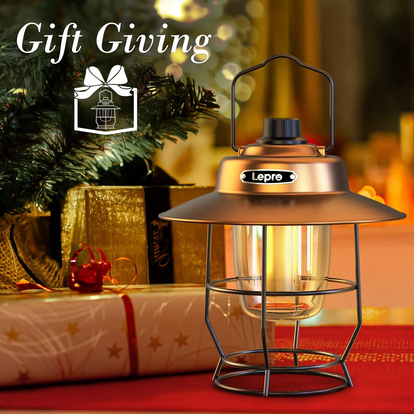 Lepro Vintage LED Rechargeable Camping Lantern (Power Bank, 450LM 3 Lighting Modes, IPX4 Waterproof Retro Hanging Tent Light)