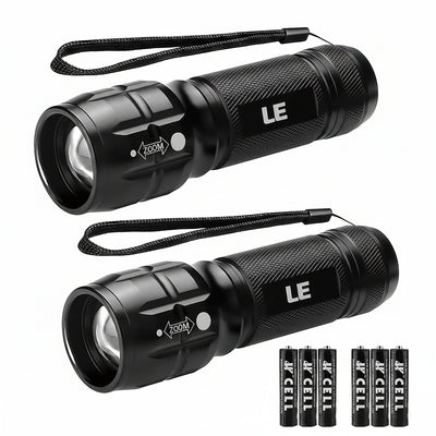Lepro 2-Packs LED Flash Light LE1000 High Lumens, Mini Multifunction Tactical Flashlight , Zoomable, Waterproof, Adjustable Brightness, for Camping, Outdoor and Emergency Use (AAA Batteries Included)