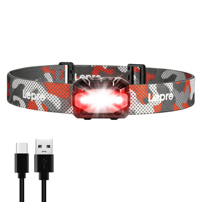 Lepro Dual Power Headlamp, Rechargeable LED Headlamp with Type-C & AAA Backup, 10 Modes with Red Light, Lightweight IPX4 Water Resistant Head Light for Camping, Running, Hiking, Emergency