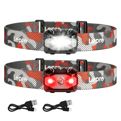 Lepro Dual Power Headlamp, Rechargeable LED Headlamp with Type-C & AAA Backup, 10 Modes with Red Light, Lightweight IPX4 Water Resistant Head Light for Camping, Running, Hiking, Emergency
