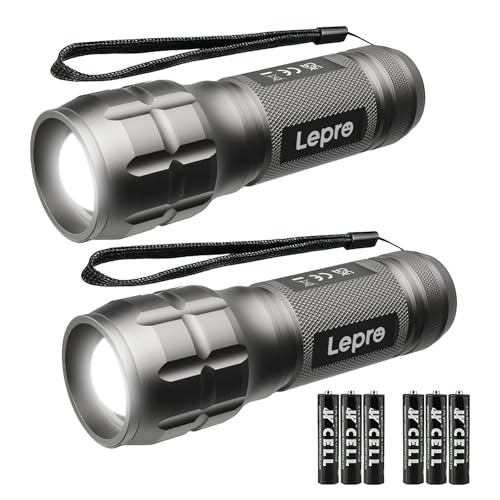 Lepro Portable LED Flashlight (Gray, High Lumens, Waterproof, AAA Batteries Included)