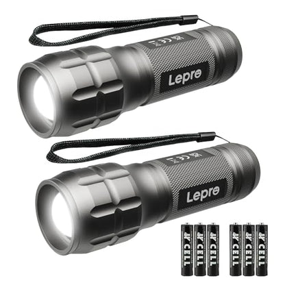 Lepro Portable LED Flashlight (Gray, High Lumens, Waterproof, AAA Batteries Included)