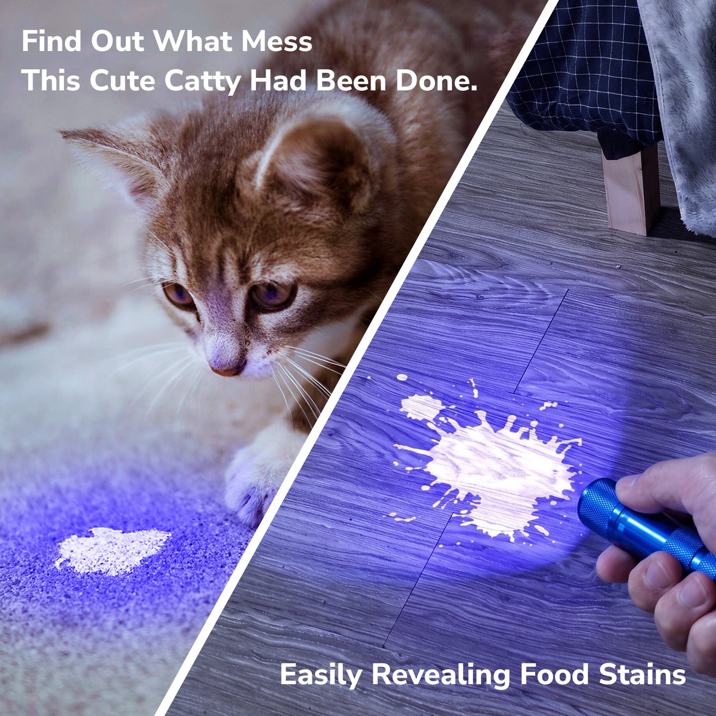 Lepro 365nm UV Flashlight, Small Portable Black Light Detector for Invisible Ink Pens, Dog Cat Pet Urine Stain, AAA Batteries Included, Blue