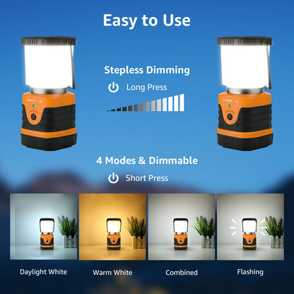 Lepro 1000LM LED Camping Lantern Rechargeable with 4 Light Modes, Orange