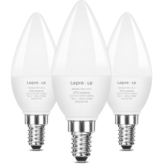 Lepro B11 LED Candelabra Bulbs, E12 Base, 5.5W (40W Equivalent), 500 Lumens, 5000K Daylight, Non-Dimmable