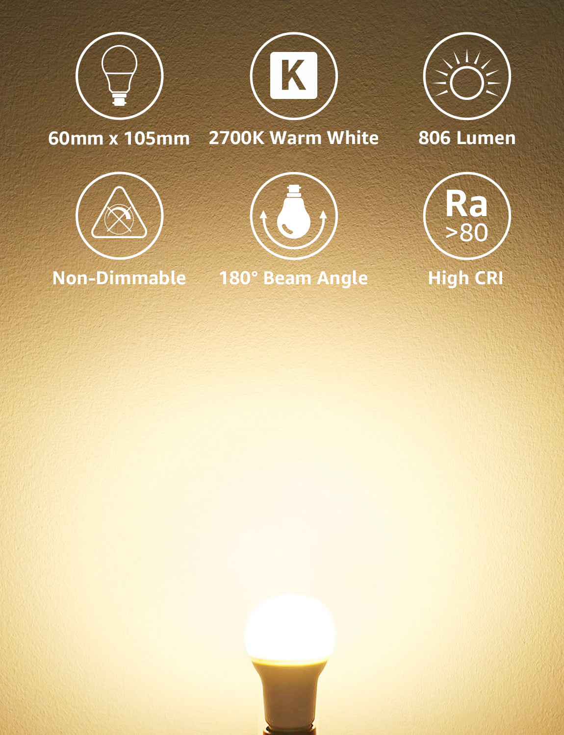 Lepro A19 LED Light Bulb, 2700K Warm White, 800 Lumens, E26 Medium Base, Non-Dimmable, 9W (60W Equivalent)