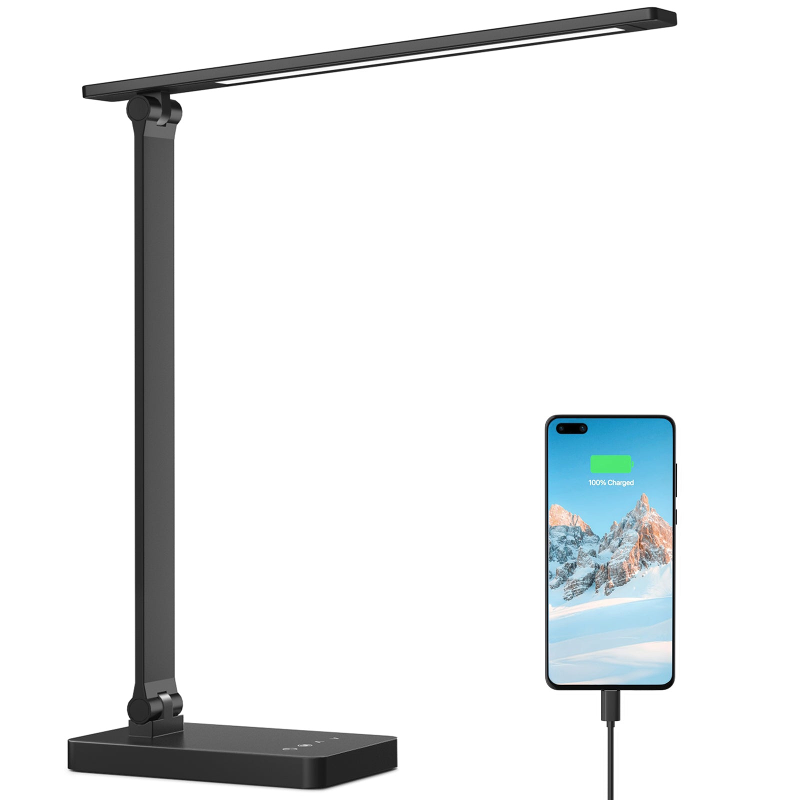 Lepro LED Desk Lamp (Dimmable, Black, with USB Charging Port)