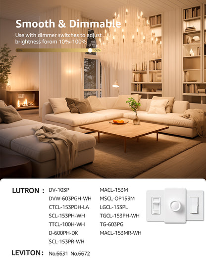 Lepro B11 LED Candelabra Bulbs, E12 Base, Dimmable, 5.5W (60W Equivalent), 500 Lumens, 2700K Warm White, Filament Clear Glass