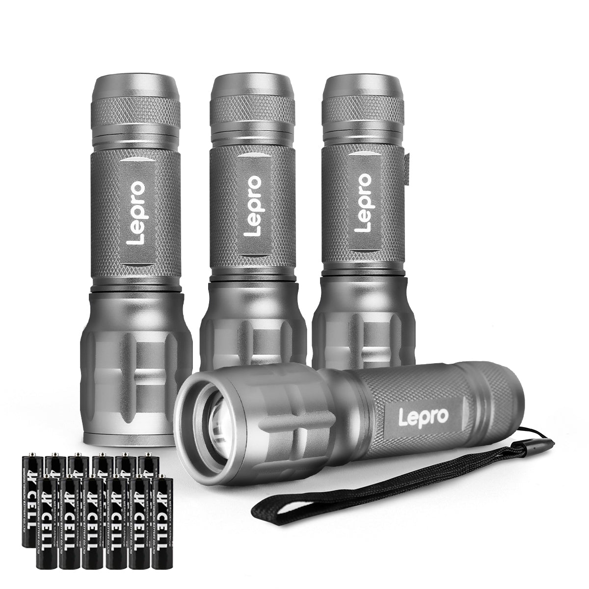 Lepro Portable LED Flashlight (Gray, High Lumens, Waterproof, AAA Batteries Included)