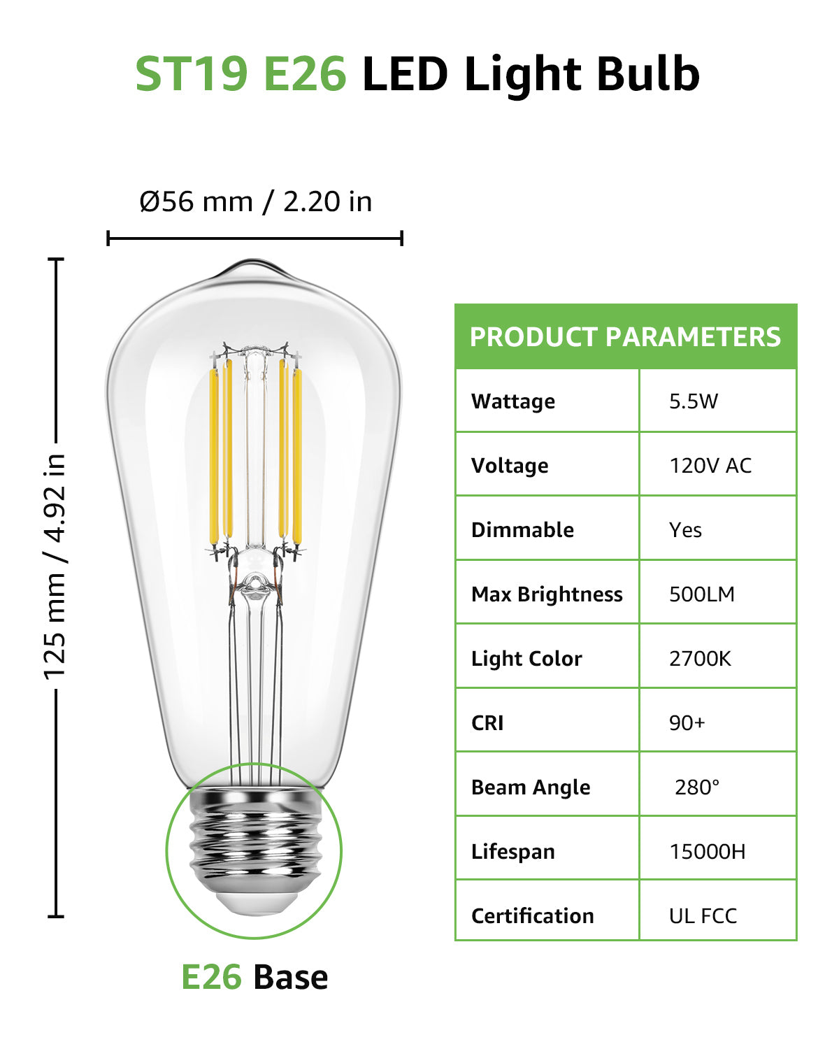 Lepro ST19 Vintage Edison LED Bulbs, Dimmable, E26 Base, 8W (60W Equivalent), 800 Lumens, 2700K Warm White, Clear Glass