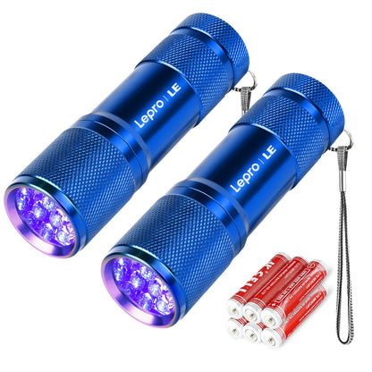 Lepro 365nm UV Flashlight, Small Portable Black Light Detector for Invisible Ink Pens, Dog Cat Pet Urine Stain, AAA Batteries Included, Blue