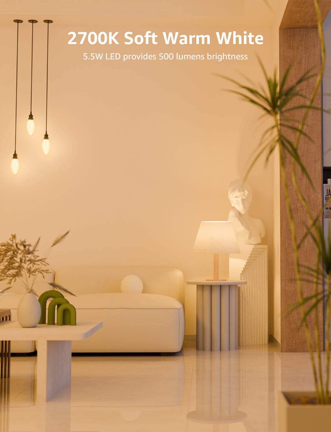 Lepro B11 LED Candelabra Bulbs, E12 Base, Dimmable, 5.5W (60W Equivalent), 500 Lumens, 2700K Warm White, Filament Clear Glass