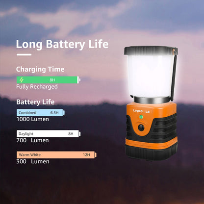 Lepro 1000LM LED Camping Lantern Rechargeable with 4 Light Modes, Orange