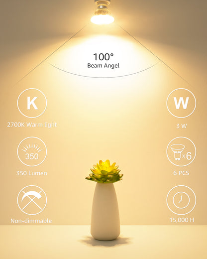 Lepro GU10 LED Light Bulbs, Non-Dimmable, 4W (35W Equivalent), 2700K Warm White, 100° Flood Beam