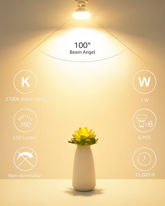 Lepro GU10 LED Light Bulbs, Non-Dimmable, 4W (35W Equivalent), 2700K Warm White, 100° Flood Beam