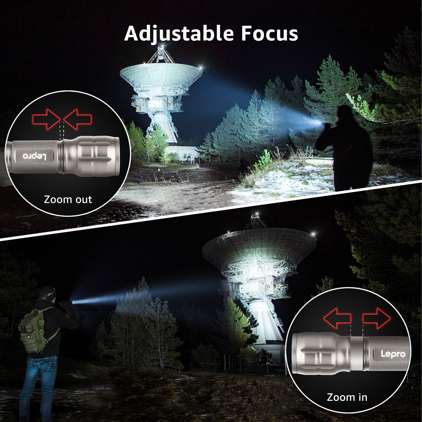 Lepro Portable LED Flashlight (Gray, High Lumens, Waterproof, AAA Batteries Included)