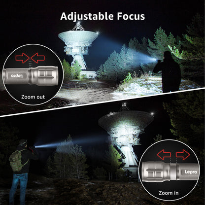Lepro Portable LED Flashlight (Gray, High Lumens, Waterproof, AAA Batteries Included)