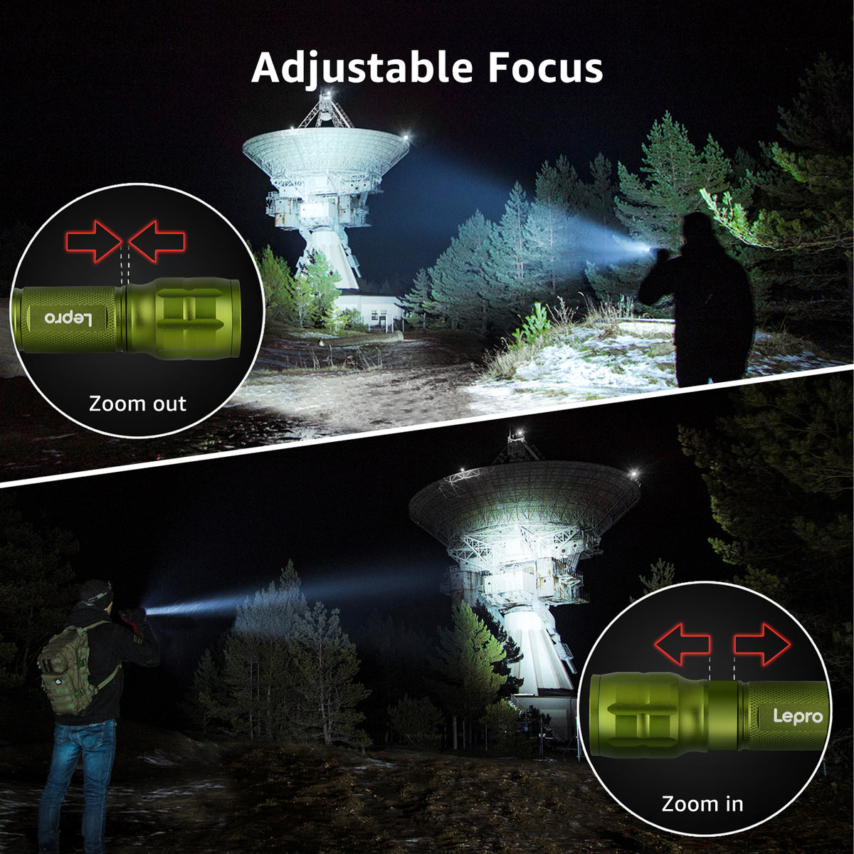 Lepro Portable LED Flashlight (Green, High Lumens, Waterproof, AAA Batteries Included)