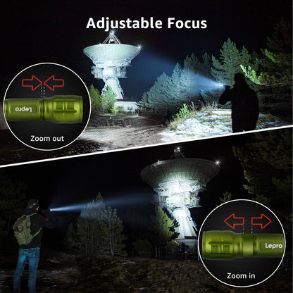 Lepro Portable LED Flashlight (Green, High Lumens, Waterproof, AAA Batteries Included)