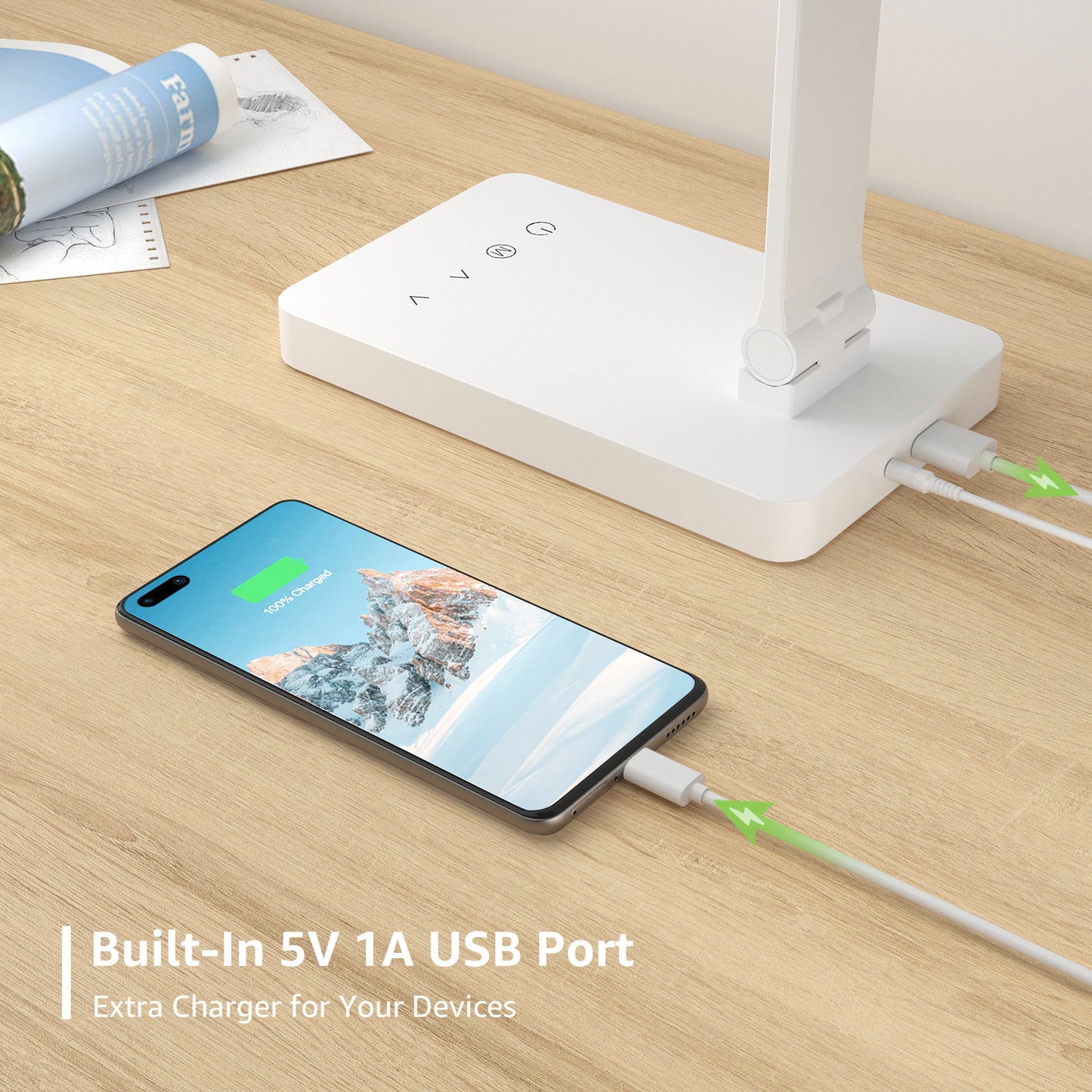 Lepro LED Desk Lamp (Dimmable, with USB Charging Port)
