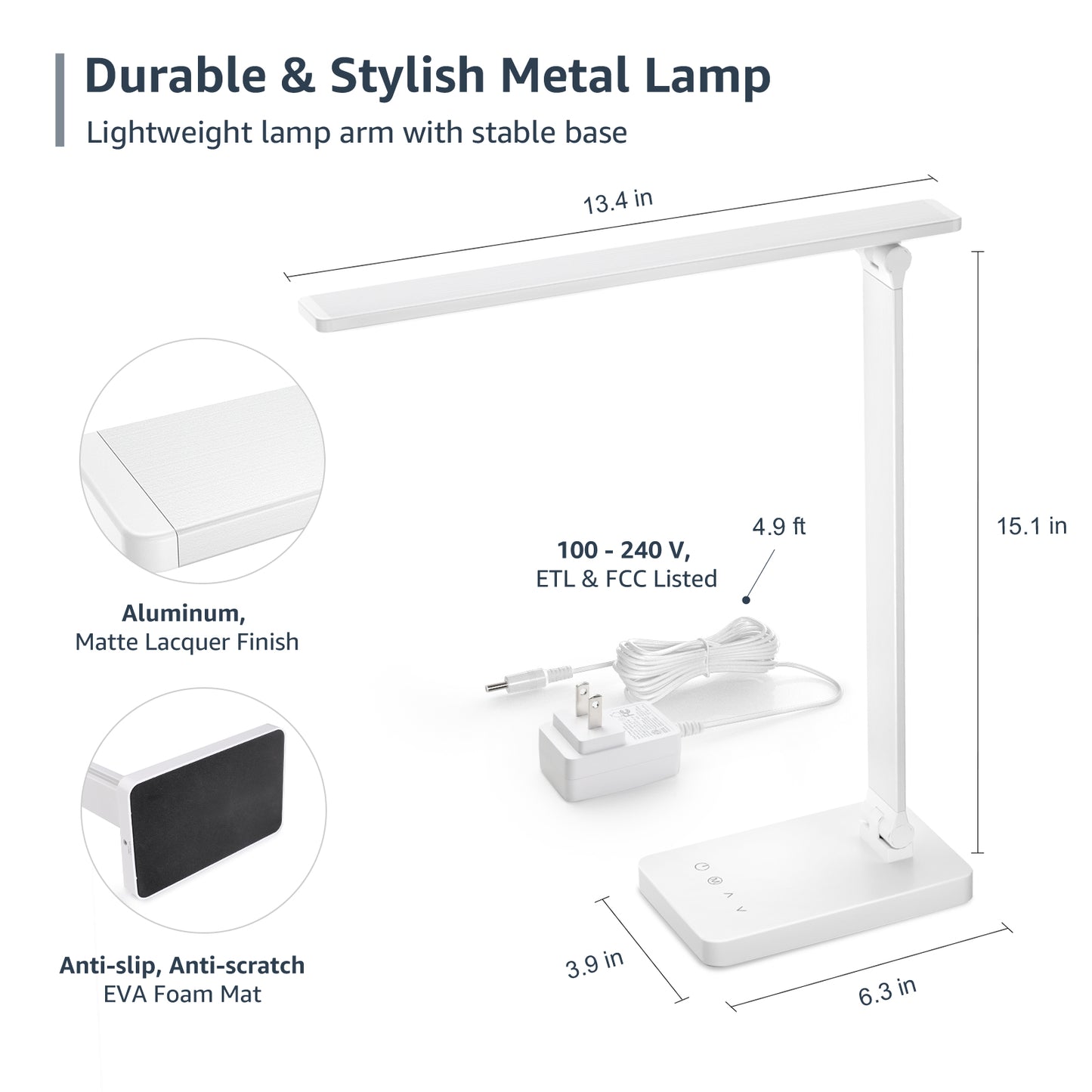 Lepro Touch-Control LED Desk Lamp – Dimmable with 3 Color Modes for Home & Office (White)