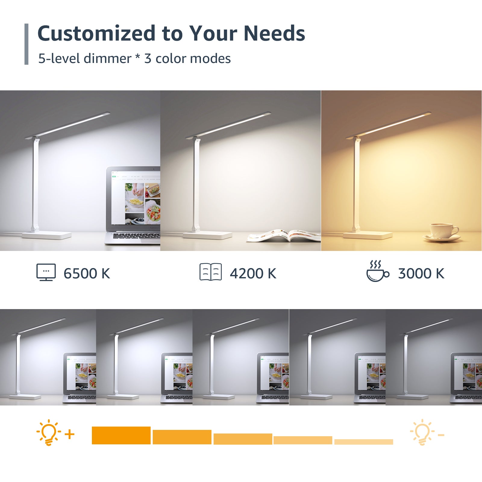 Lepro Touch-Control LED Desk Lamp – Dimmable with 3 Color Modes for Home & Office (White)