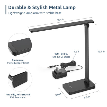 Lepro Touch-Control LED Desk Lamp – Dimmable with 3 Color Modes for Home & Office (White)