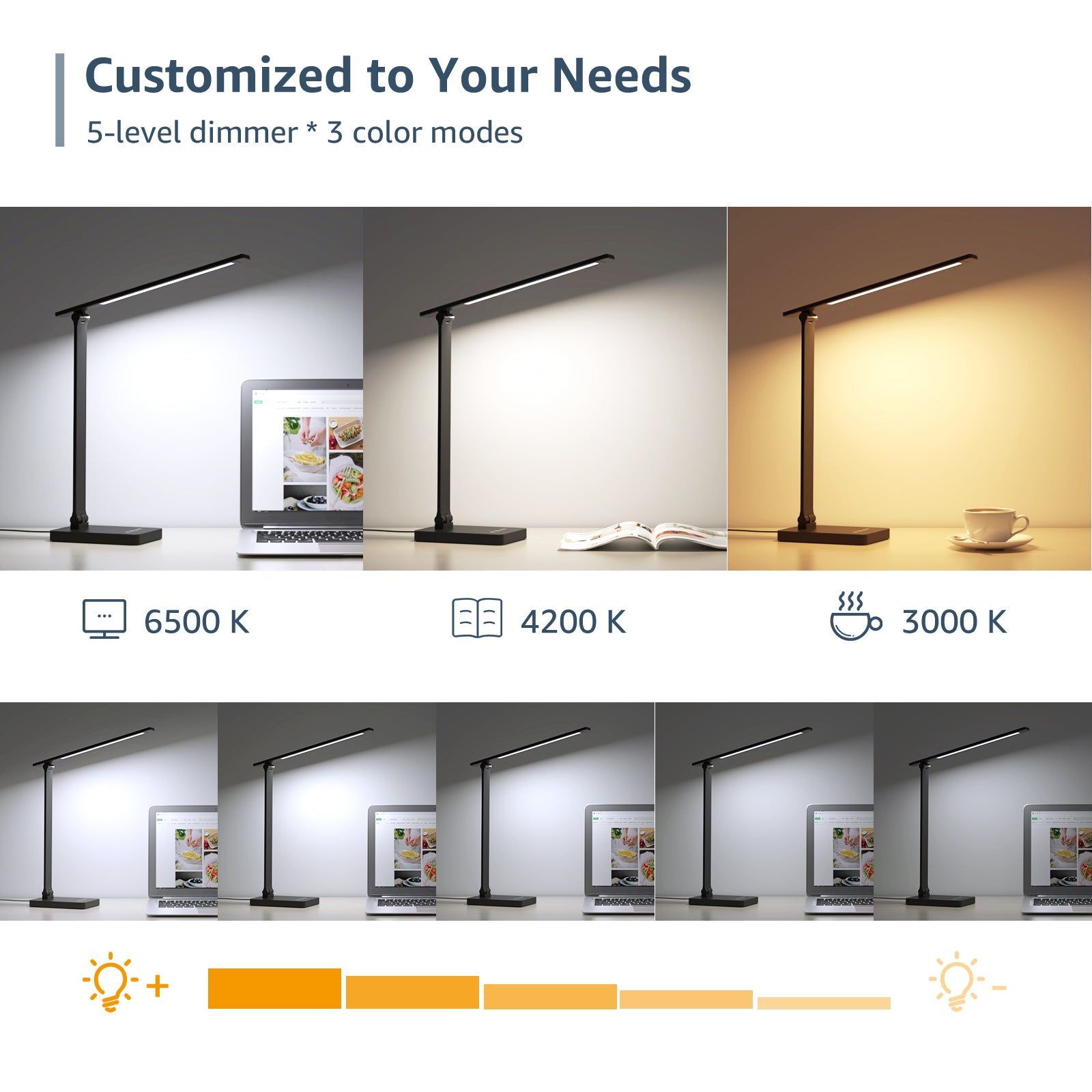 Lepro Touch-Control LED Desk Lamp – Dimmable with 3 Color Modes for Home & Office (White)