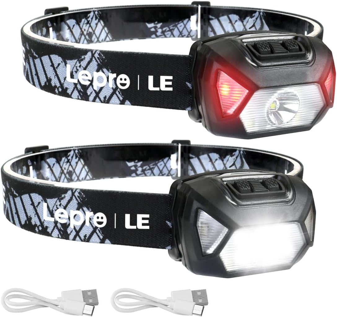 Lepro Rechargeable LED Headlamp (Black, USB-C Rechargeable, Lightweight)