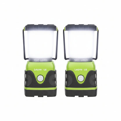 Two green and black Lepre LE lanterns with 1000 lumen rating on a white background.