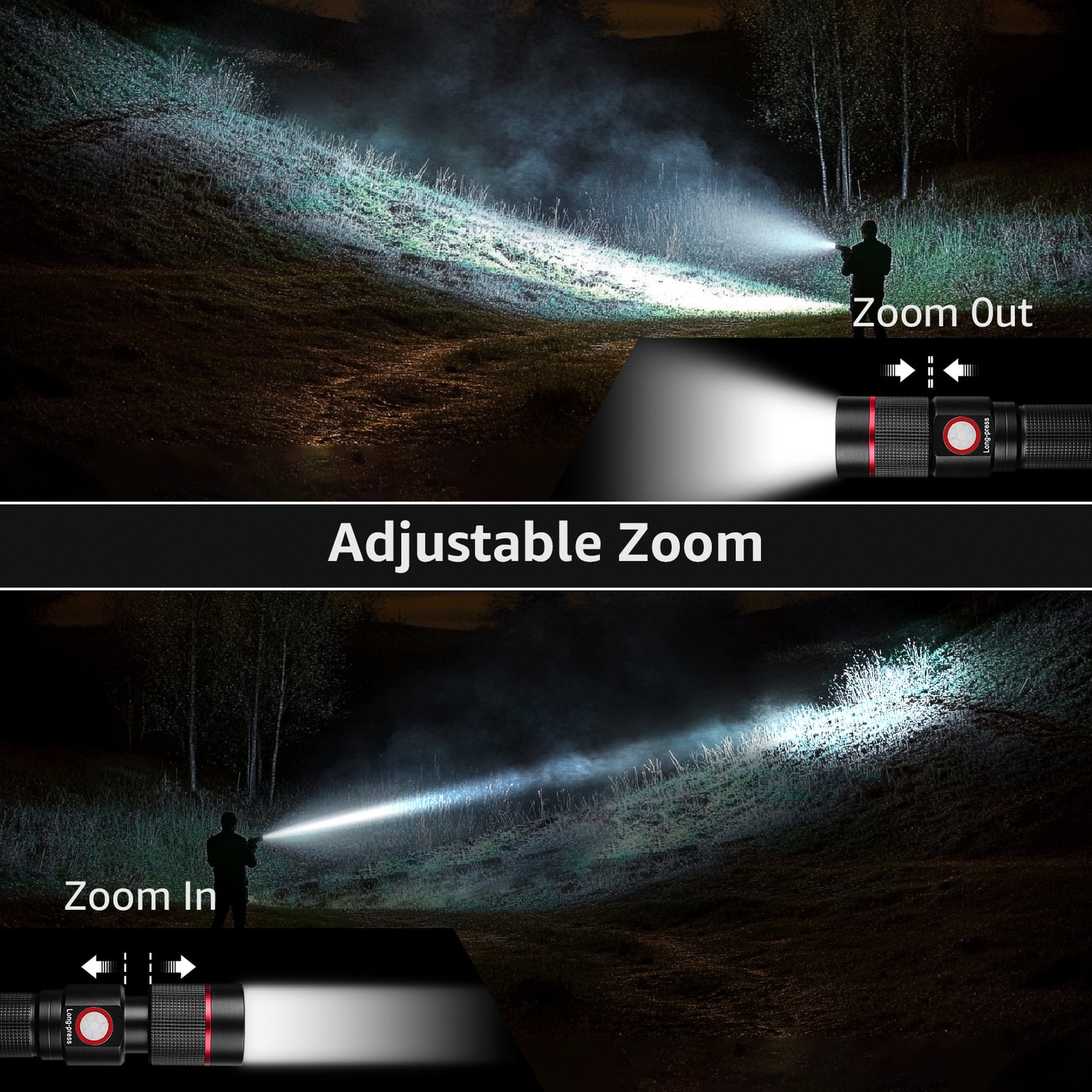 Lepro LED Flashlight Rechargeable, 3W 7500K, 5V Input, with Type-A to Type-C Cable, IPX4 Waterproof, Zoomable, 5 Lighting Modes, 150LM