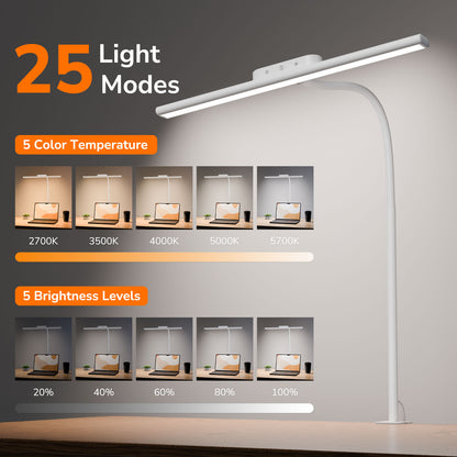 Lepro Led Desk Lamp for Home Office, Metal Architect Lamp with Clamp, 11W 750LM Eye-Caring Task Light, 25 Lighting Modes, Flexible Gooseneck for Monitor, Workbench, Drafting, Crafts, Reading