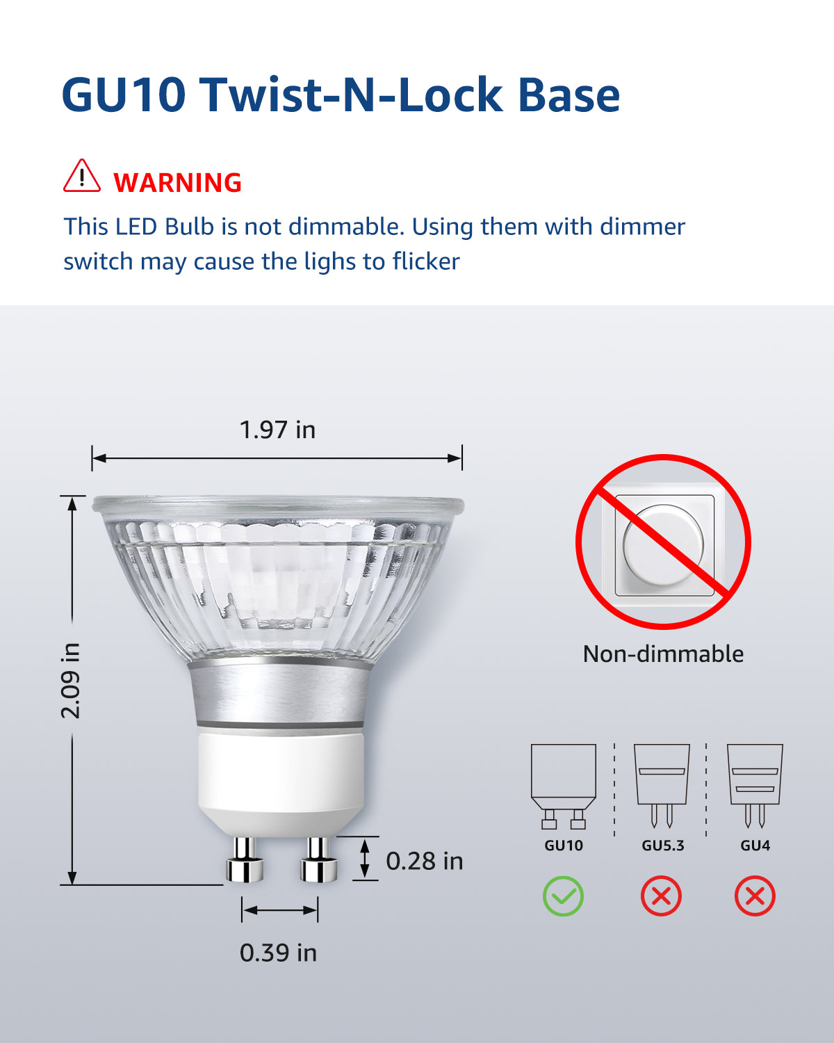 Lepro GU10 LED Light Bulbs, Non-Dimmable, 4W (35W Equivalent), 2700K Warm White, 100° Flood Beam