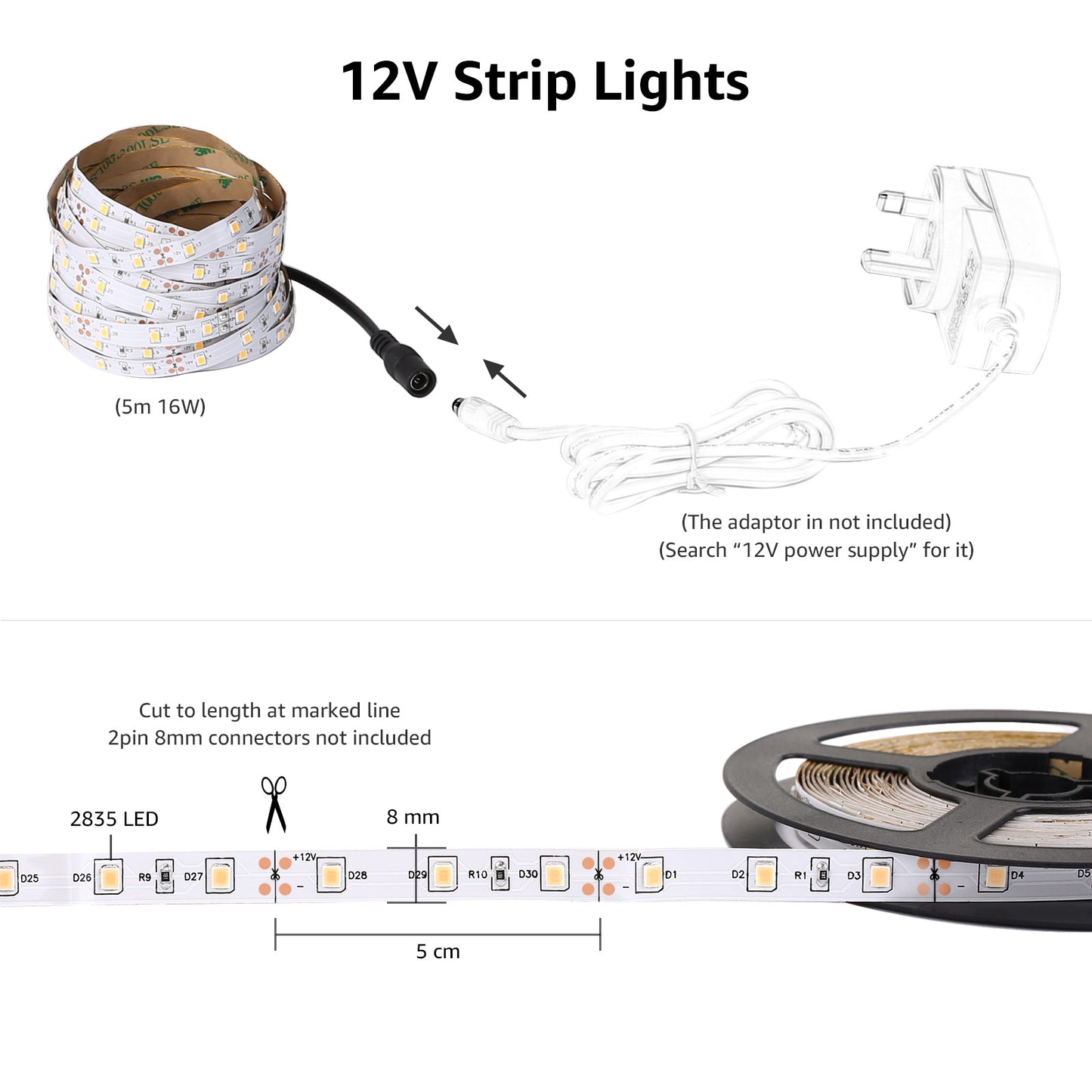 Lepro Flexible LED Light Strip (16.4ft, Daylight White, Cuttable)