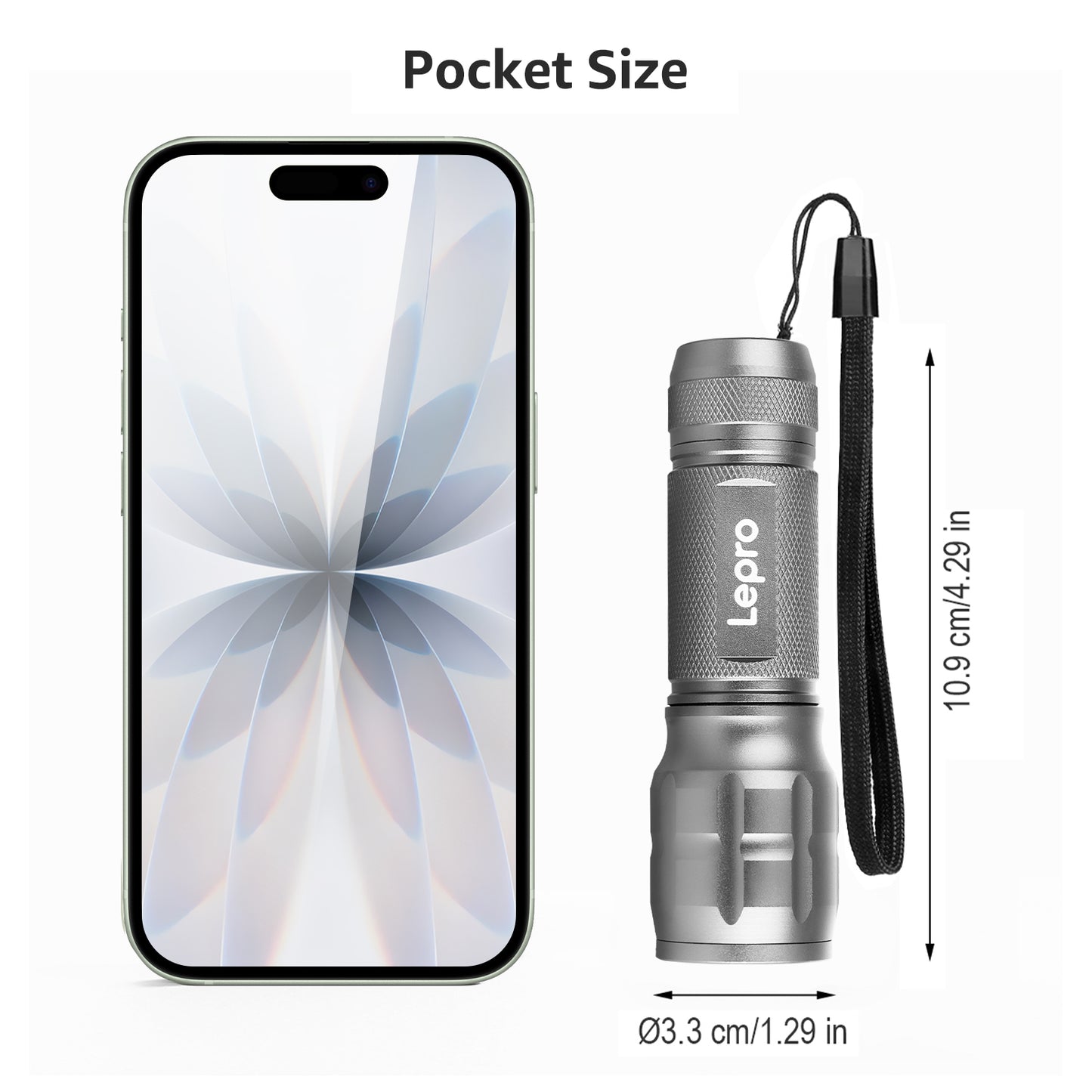 Lepro Portable LED Flashlight (Gray, High Lumens, Waterproof, AAA Batteries Included)