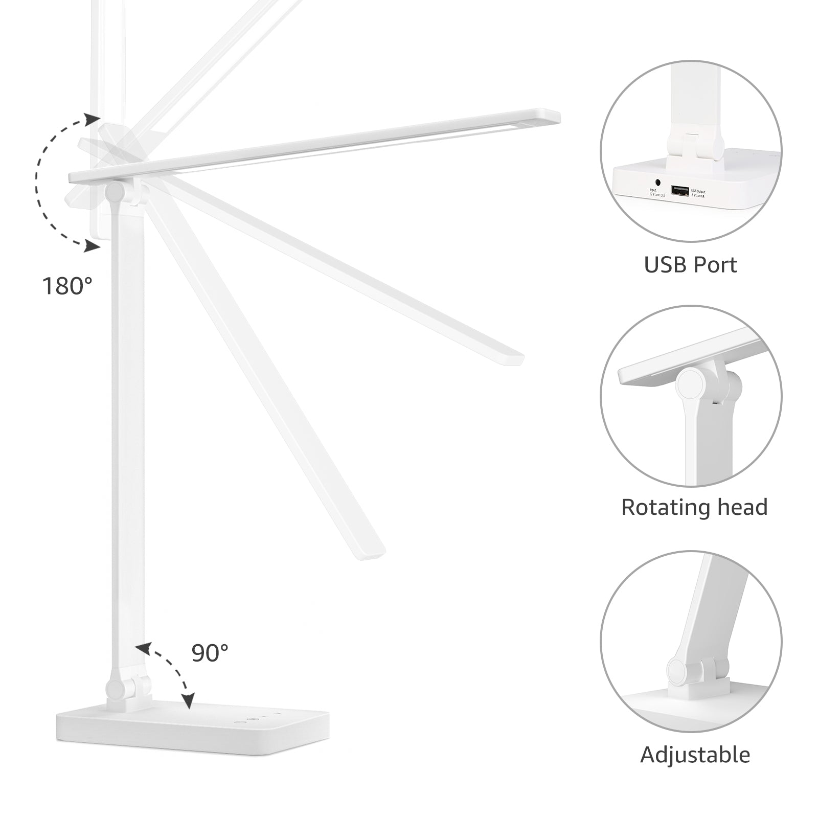 Lepro LED Desk Lamp (Dimmable, with USB Charging Port)