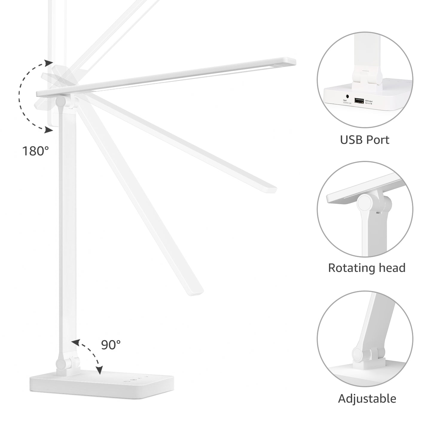Lepro LED Desk Lamp (Dimmable, with USB Charging Port)