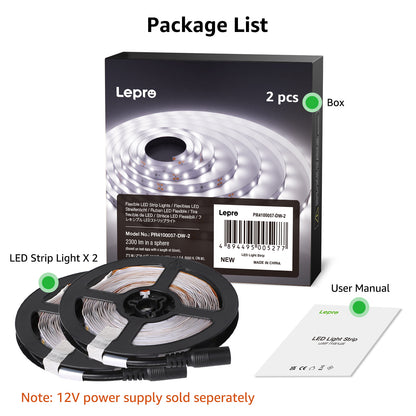Lepro Flexible LED Light Strip (16.4ft, Daylight White, Cuttable)