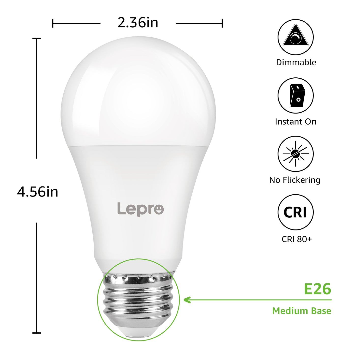 Lepro A19 Dimmable LED Light Bulbs, E26 Base, 14W (100W Equivalent), 1500 Lumens, 2700K Warm White, UL Listed
