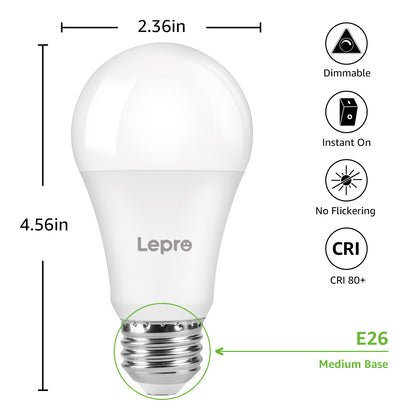 Lepro A19 Dimmable LED Light Bulbs, E26 Base, 14W (100W Equivalent), 1500 Lumens, 2700K Warm White, UL Listed