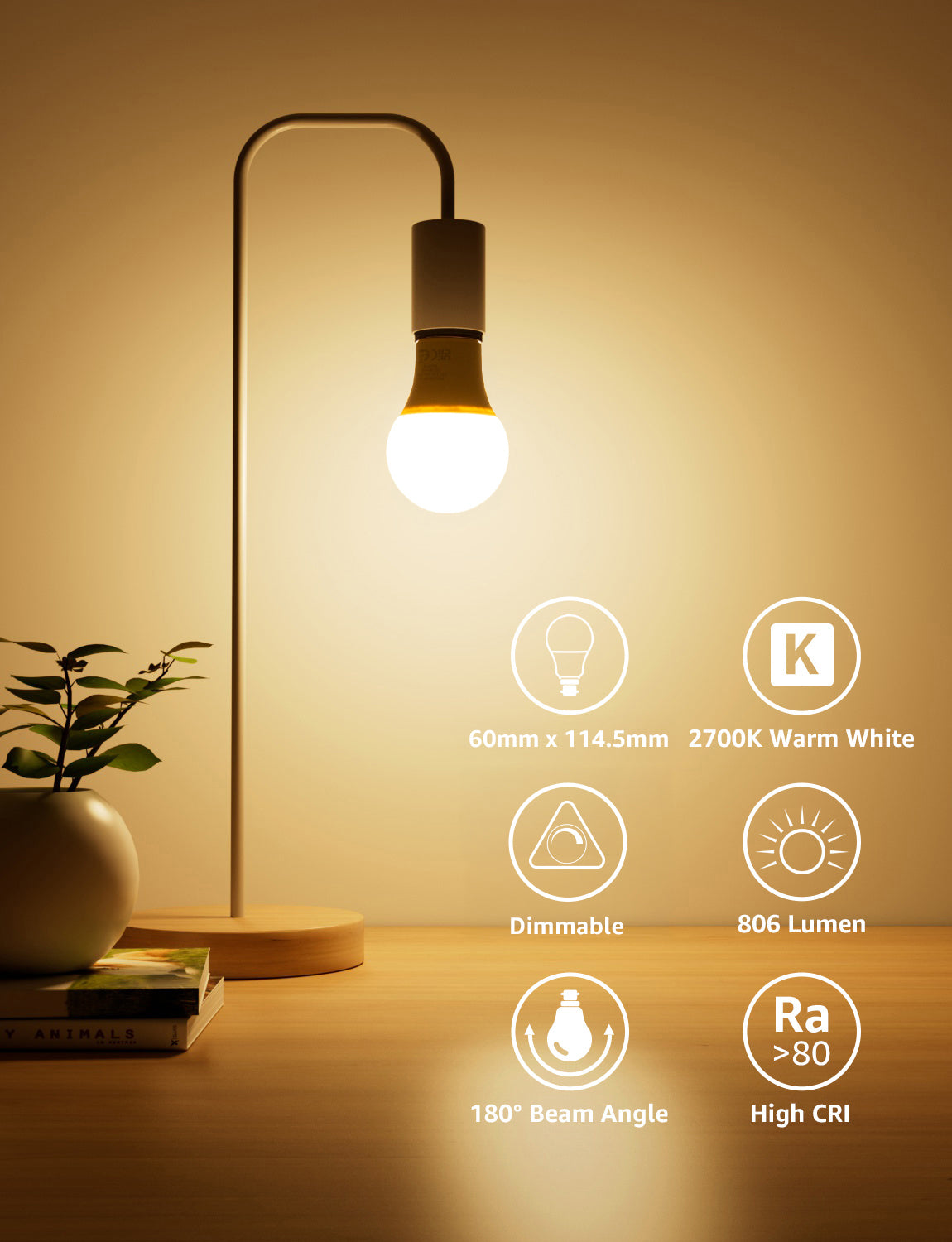 LightVioce A19 Dimmable LED Light Bulbs